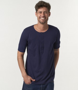 Blue Men Merz B. Schwanen 103 loopwheeled henley T Shirts | MERZ1827359