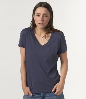 Blue Women Merz B. Schwanen WVT01 V-neck T Shirts | MERZ4703162