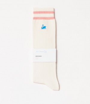 White / Coral Men Merz B. Schwanen GS08 cotton Socks | MERZ4326159