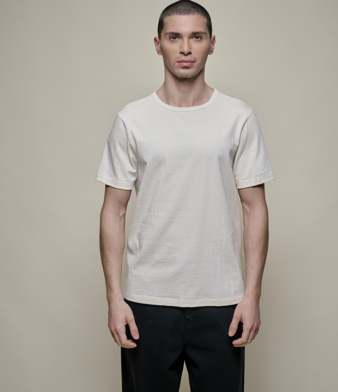 Beige Men Merz B. Schwanen 215 loopwheeled T Shirts | MERZ0531269