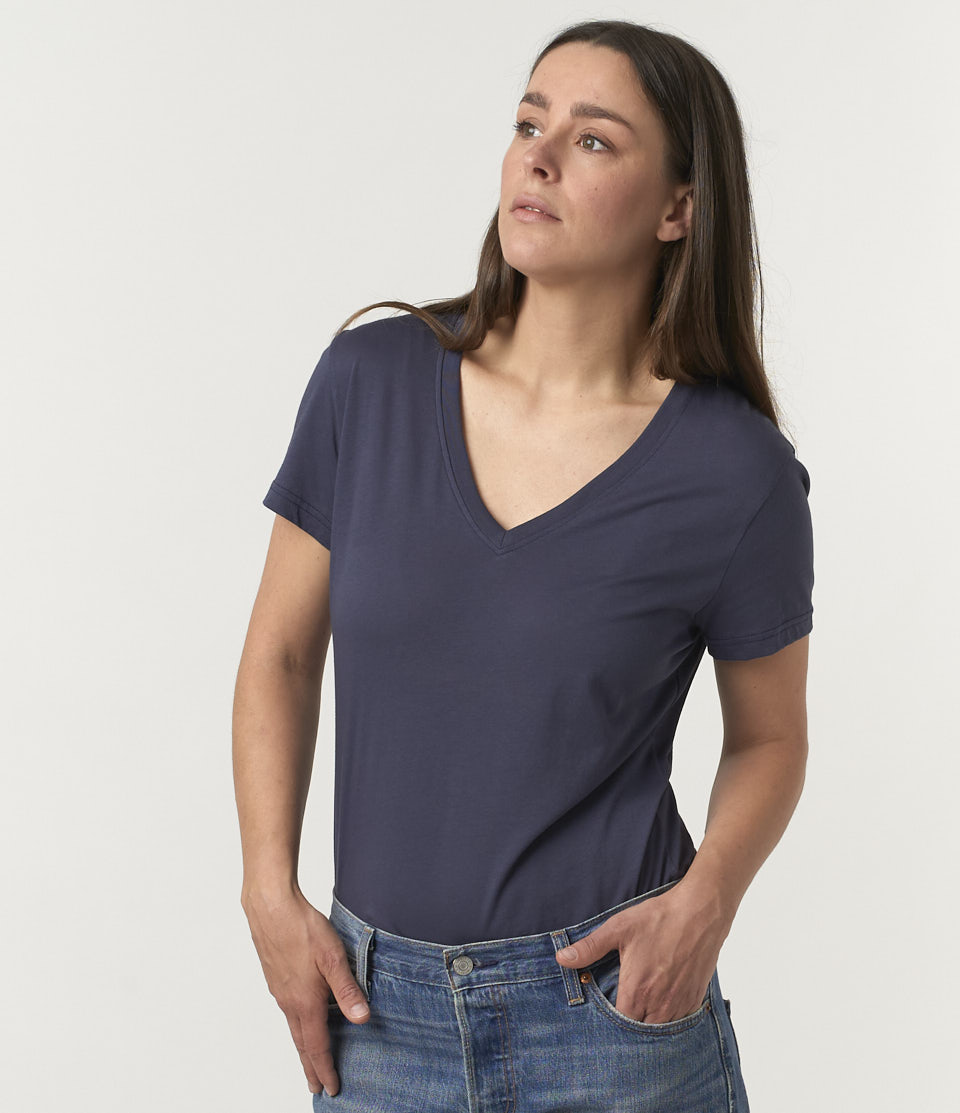 Blue Women Merz B. Schwanen WVT01 V-neck T Shirts | MERZ4703162