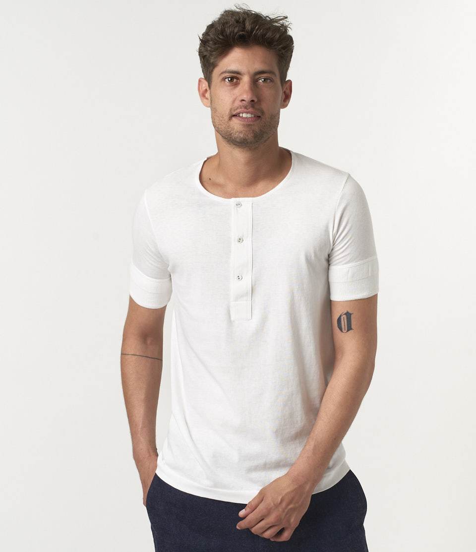 White Men Merz B. Schwanen 103 loopwheeled henley T Shirts | MERZ2716894